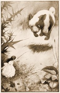 子犬が空中に飛び込んだ、ルイスキャロルアリスワンダーランドの冒険のイラスト、1901